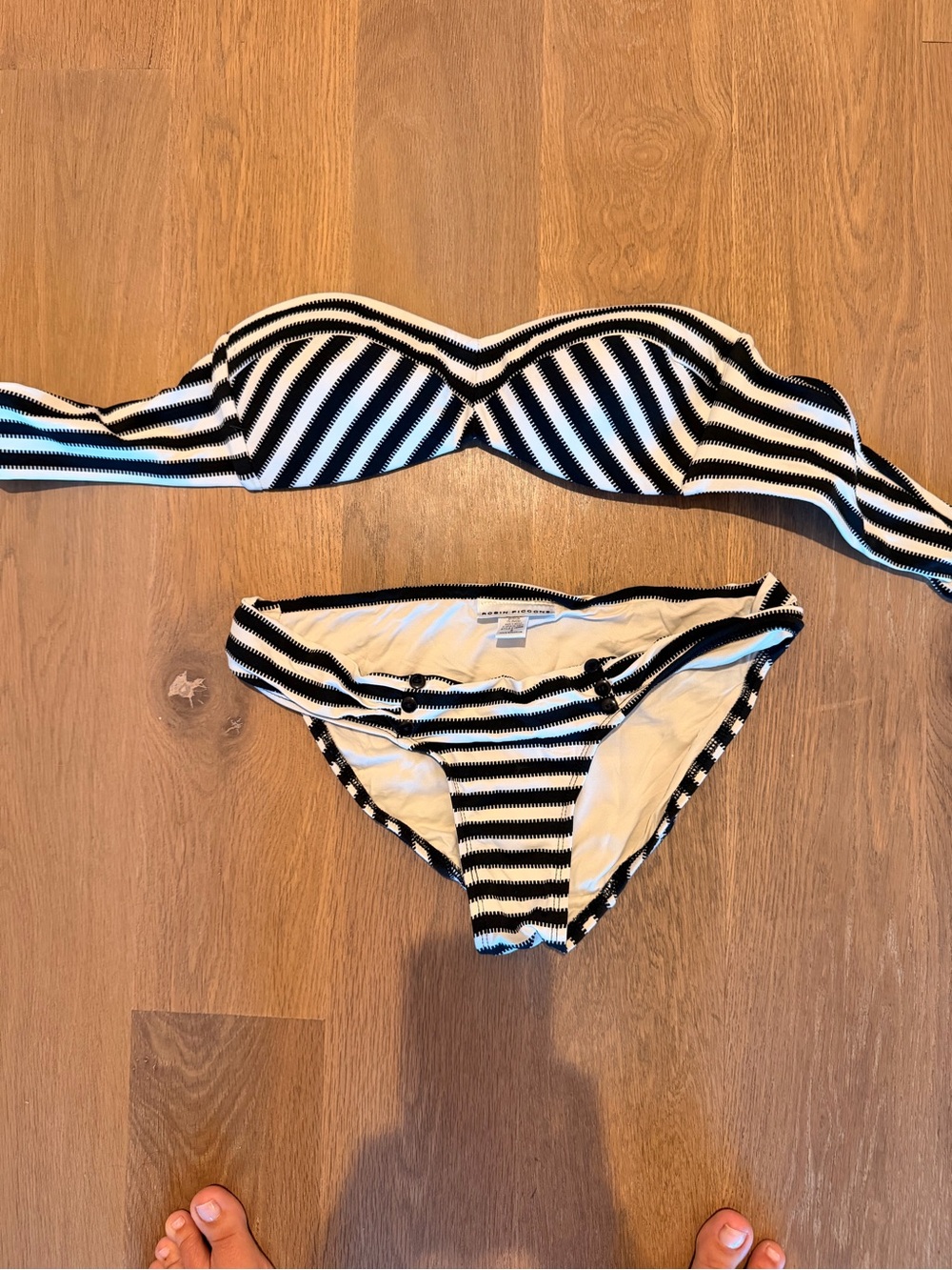 Robin Piccone Black & White Striped Bandeau Bikini Set